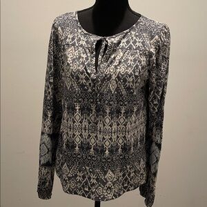 Lucky Brand Women’s Top Ethnic Print Inspired Pattern Size S Grey Cream Casual